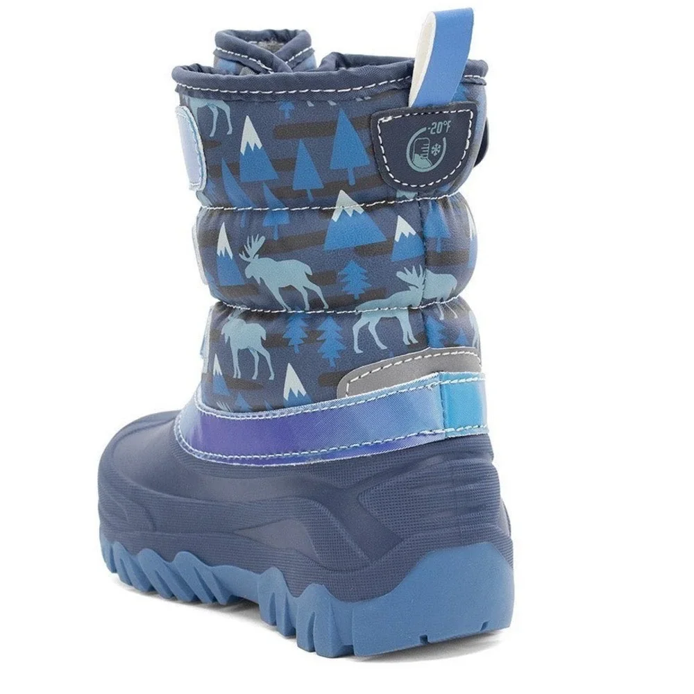Western Chief Boys Ascend Faux Fur Winter Boots Navy Moose Print Size 8 NEW